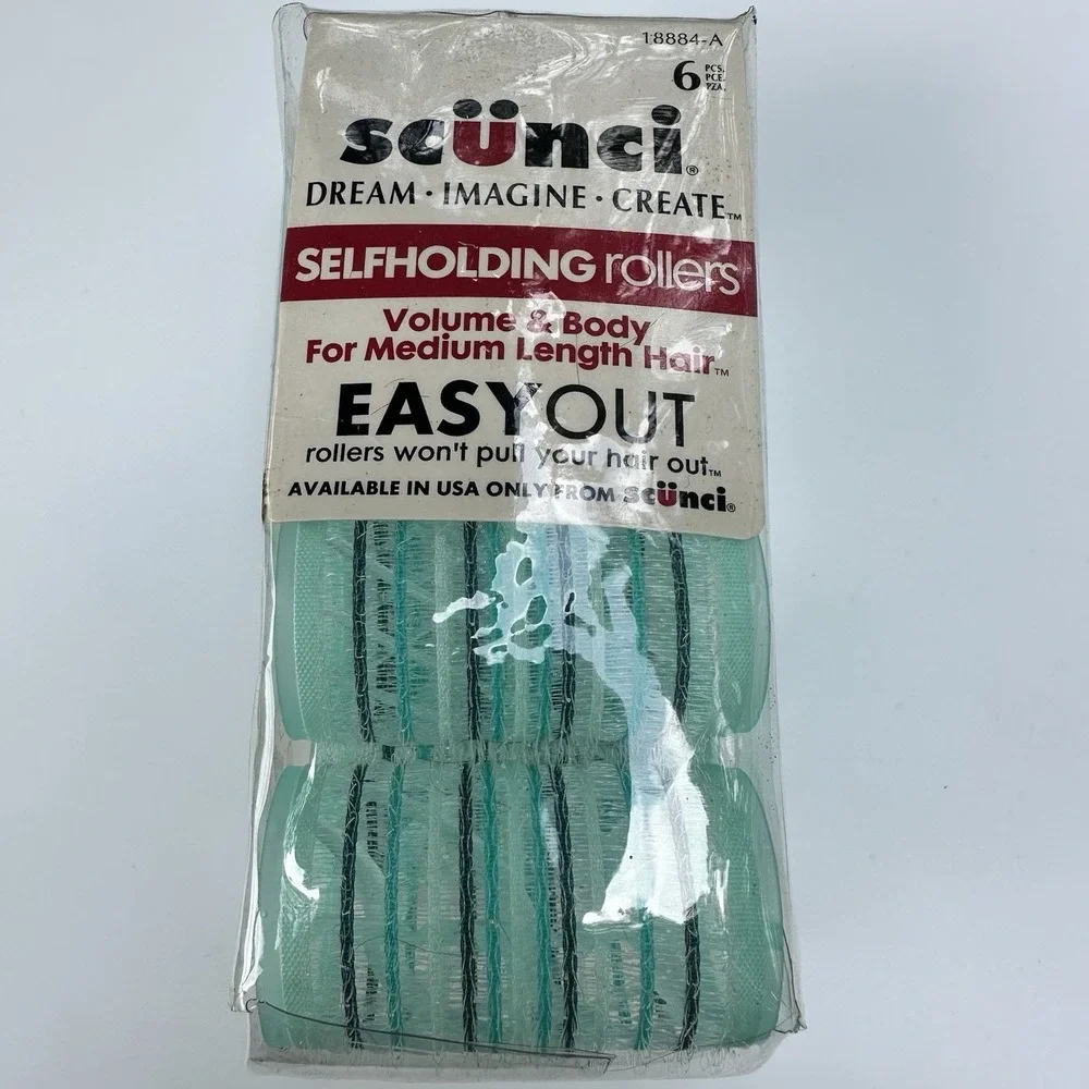 Vintage Scunci 6 Easy Out Rollers Green  Medium 6 Made In Italy Self Holding
